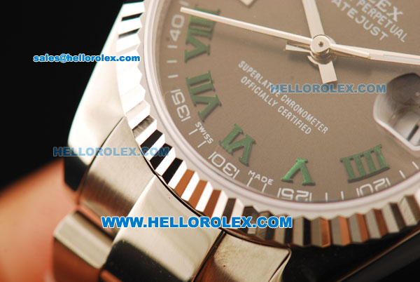 Rolex Datejust Automatic Movement Steel Case with Green Roman Numerals and Steel Strap-Lady Model - Click Image to Close